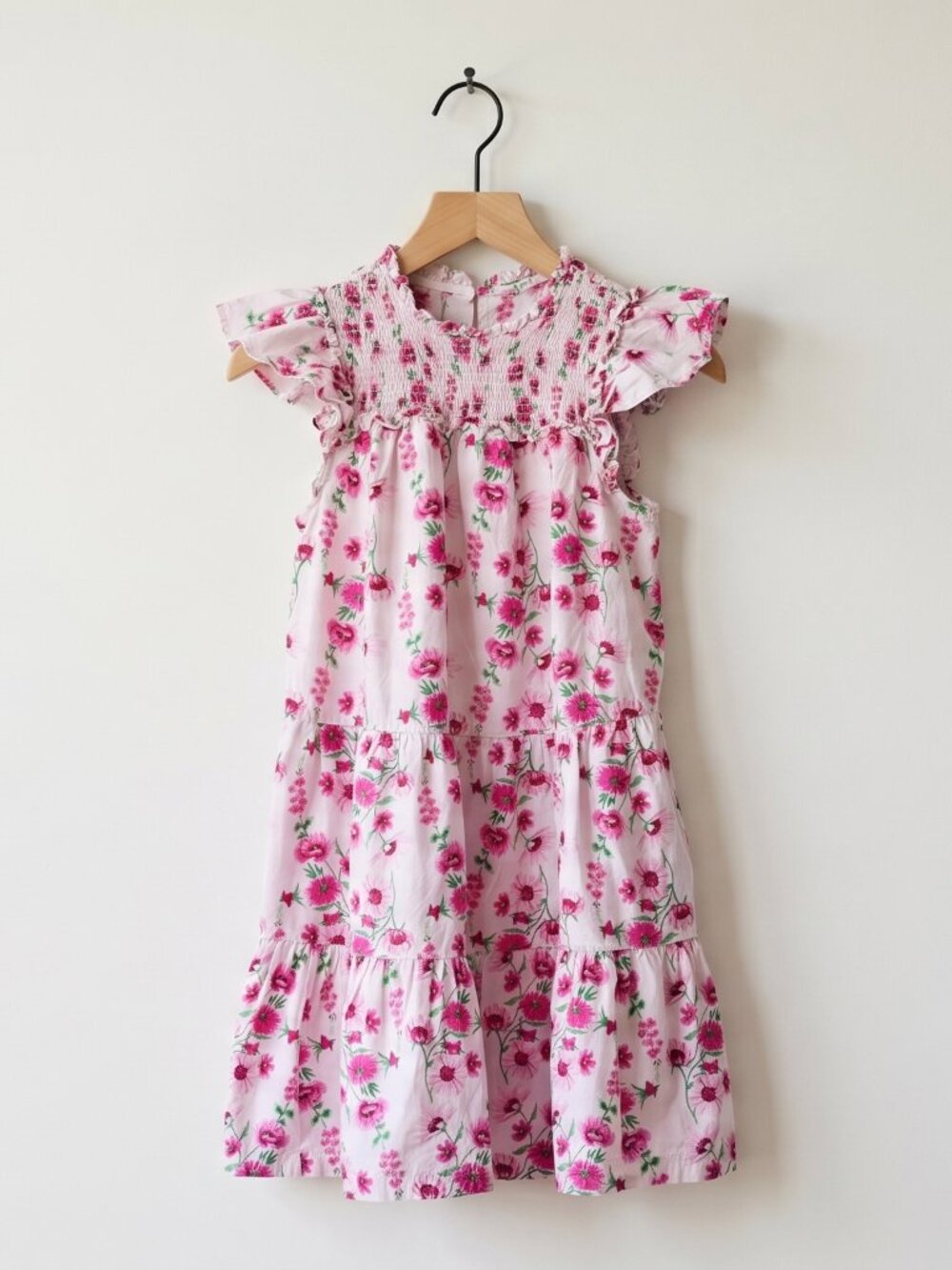 Crown and Ivy Pink Floral Smocked Tiered Cotton Summer Midi Dress Size S